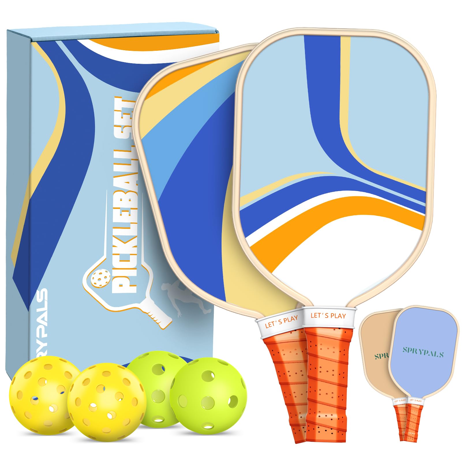Light Premium Wood Pickleball Set of 2 with 4 Outdoor Indoor Balls and 1 Carry Bag, Pickleball Rackets for Beginner with Ergonomic Cushion Grip, Gifts for Men Women
