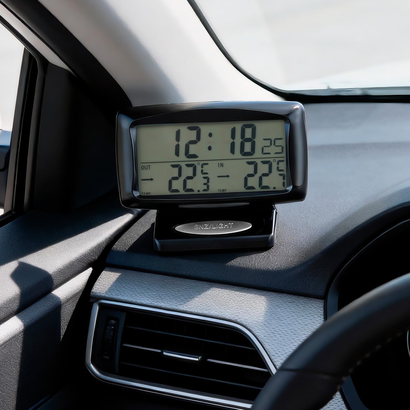 Riloer Thermomètre d'horloge de voiture, Horloge voiture numérique 2 en 1 et Themp avec écran LED pour voiture intérieur extérieur maison
