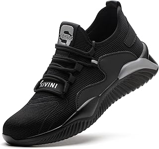 Micoklinlin Steel Toe Sneakers for Men Lightweight Fashion Safety Shoes for Work with Reflective Strip Industrial Non-Slip Breathable Work Hiking Shoes