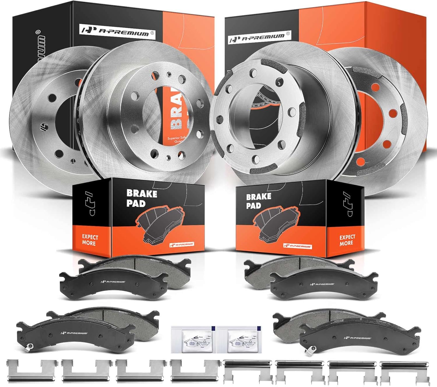 A-Premium Front and Rear Vented Disc Brake Rotors + Ceramic Pads Kit Compatible with Select Chevy and GMC Models - Silverado 3500/Sierra 3500 2001-2006, Silverado 3500 HD/Sierra 3500 HD 2007-2010