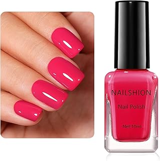 Bright Pink Nail Polish, Vibrant Glossy Shine Finish,Fast Drying, Streak-free Formula, Rich in Castor Oil, Salon Quality Chip Resistant Nail Polish DIY Home Travel Nail Art Women Gift,10ml