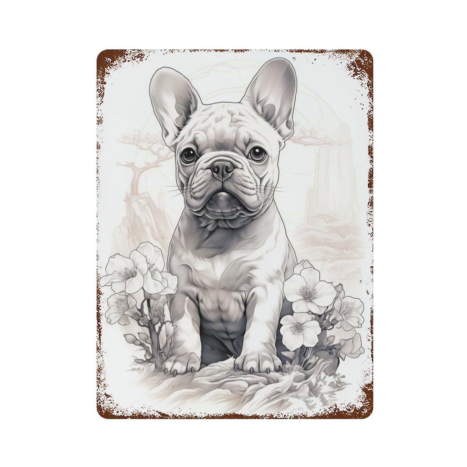French Bulldog Oriental Retro Metal Sign 15.7"x11.8", for Bistro, Counter And Cafe Decor, Rustic Home Decor