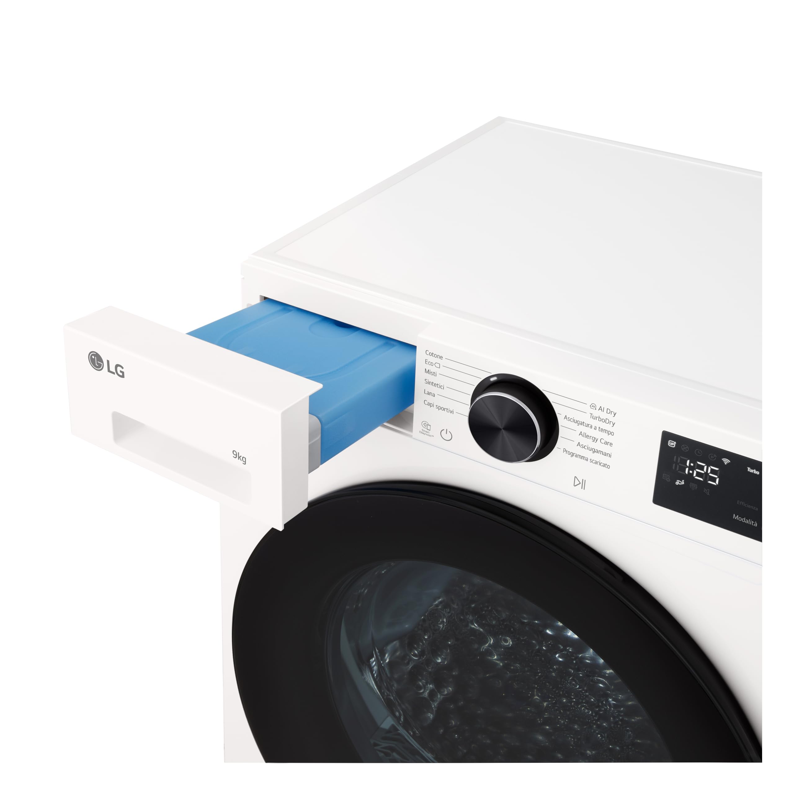 LG RNX5009NWWB Asciugatrice 9Kg Pompa di Calore DUAL Inverter, Classe B, Asciugatura AI Dry con Intelligenza Artificiale, Wi-Fi, Serie X5, Motore Direct Drive, Allergy Care, Essence White