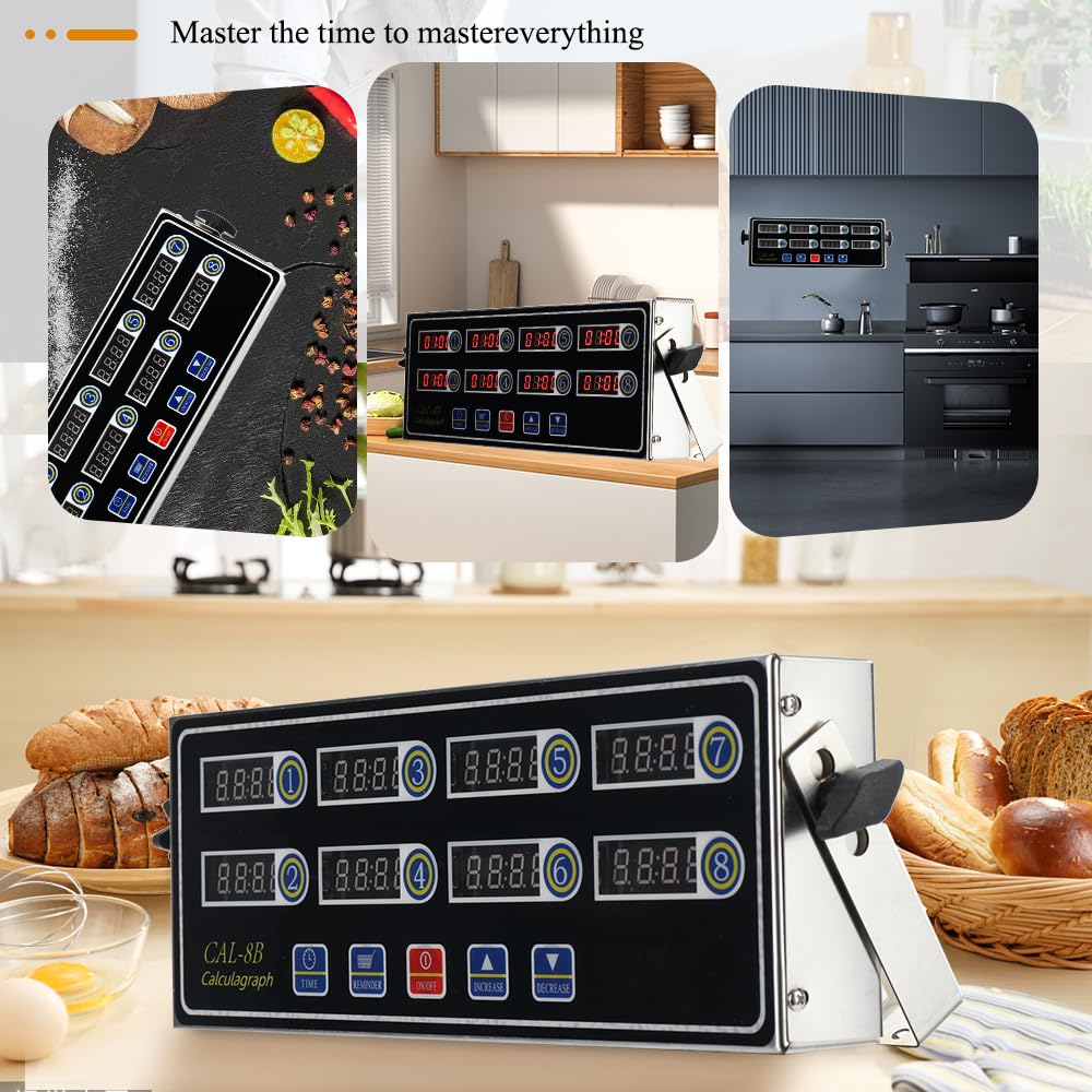 Timer da cucina digitale a 8 canali Timer da cucina commerciale per timer da cucina Timer in acciaio inossidabile Calculagraph Timer con allarme forte per ristorante