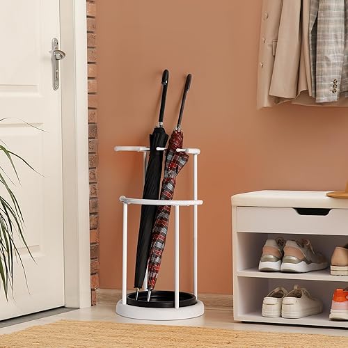 Miniatura 2 de ETELI Soporte de paraguas para entrada, soporte de metal de pie para paraguas decorativo para interiores, estante de almacenamiento con bandeja de