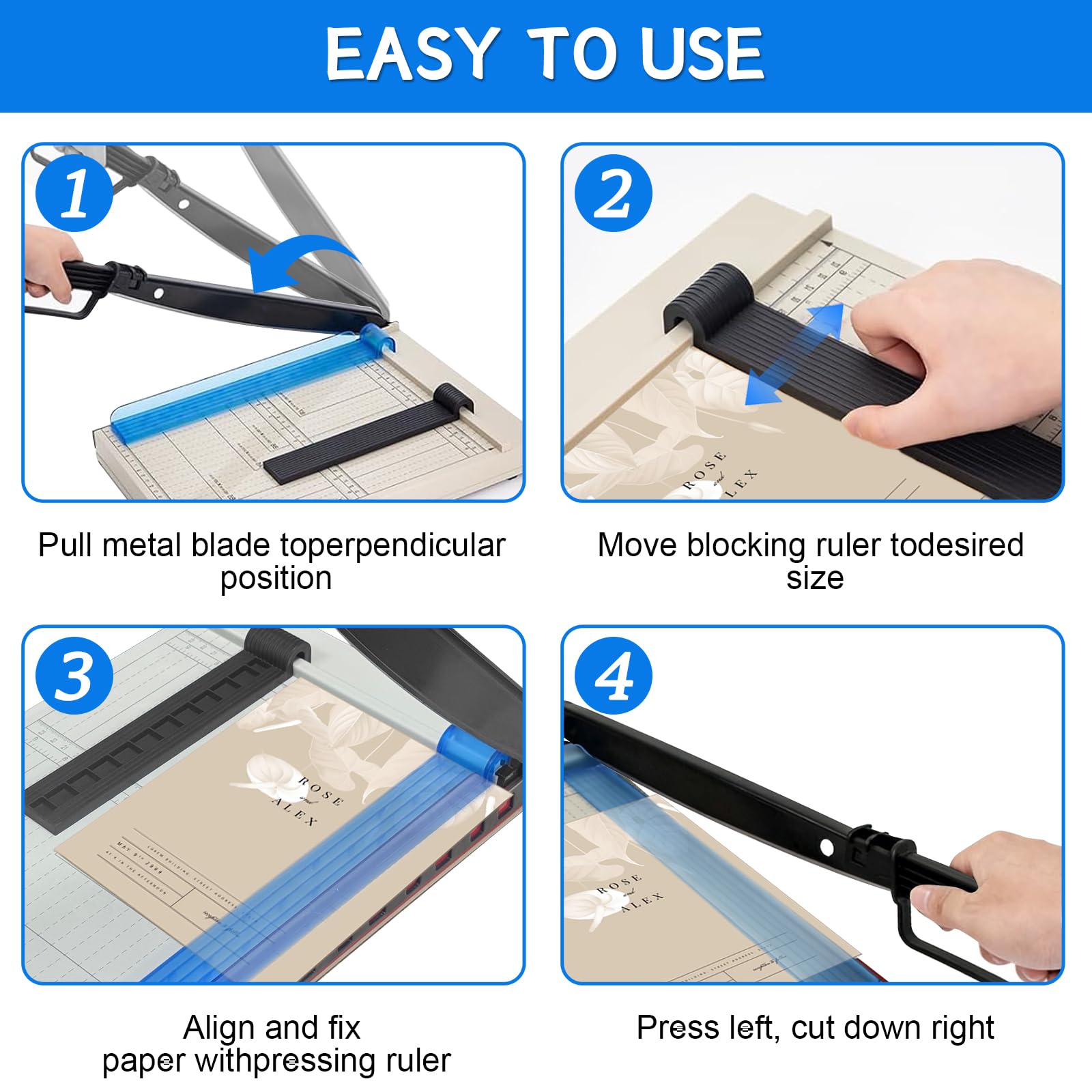 Papierschneider A4 Hebelschneider Schneidemaschine Papier Metall Multifunktional Papierschneidemaschine für Papier Etiketten Pappe Karten Fotos A4 Paper Cutter Machine
