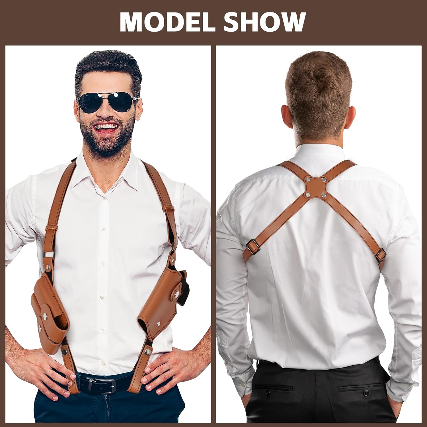 Shoulder Holster for Concealed Carry Adjustable Leather Shoulder Holster for Men with Double Magazine Pouch Vertical Gun Holster Fits 1911 Glock 17/19/23 and Most Pistols Right Hand Use