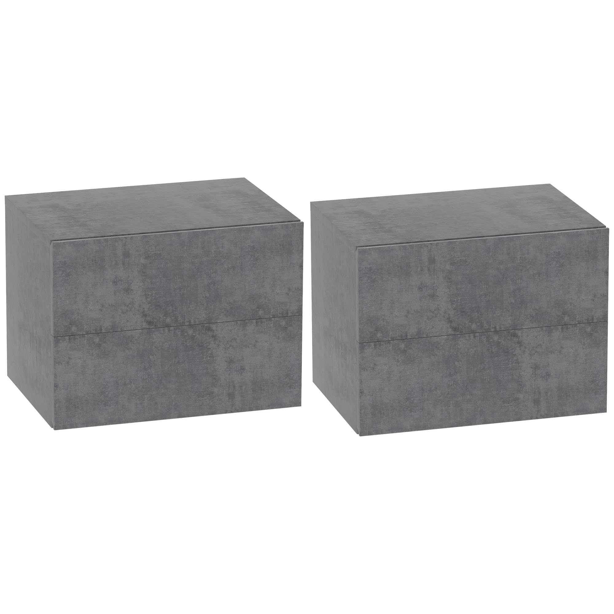 HOMCOM Set di 2 Comodini Sospesi con 2 Cassetti 40x29x30 cm Grigio Cemento | Comodini Camera da Letto, Tavolini Salvaspazio da Salotto