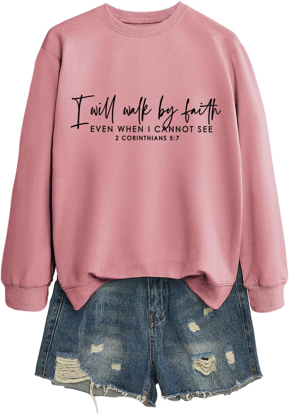 Faith Sweatshirts Women I Will Walk By Faith Even When I Cannot See Inspirational Tee Christian Pullover Tops