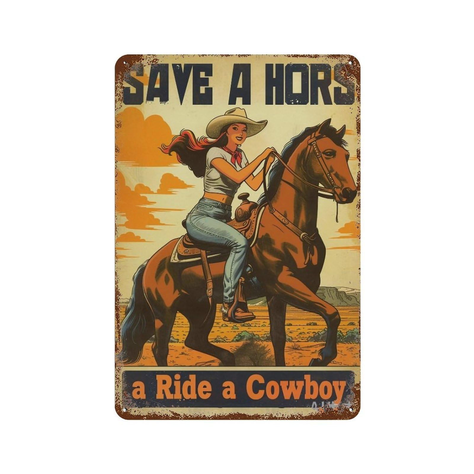 YHGERTKU Save A Horse Ride A Cowboy 04 Wall Art Retro Iron Vintage Metal Tin Sign Poster Modern Decor for Living Rooms Gift 30x20cm