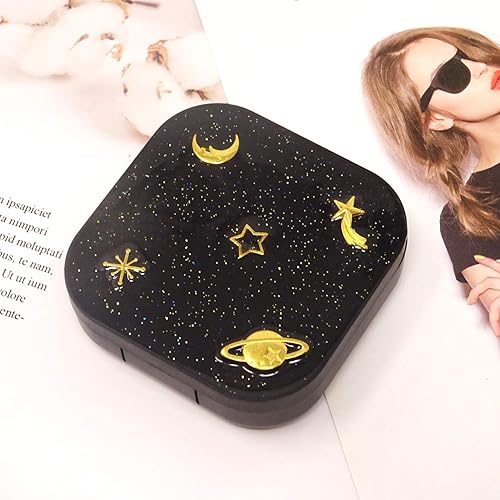 Miniatura 6 de Honbay Fashion Planet Estuche para lentes de contacto portátil Kit de caja de lentes de contacto con espejo (cuadrado)