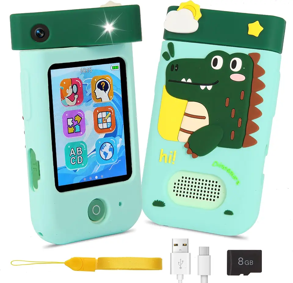 ARNSSIEN Brinquedo infantil para smartphone, tela sensível ao toque de 2,8 polegadas com lente giratória de 180°, câmera, jogos, leitor de música e cartão de 8 GB, presentes de aniversário de Natal