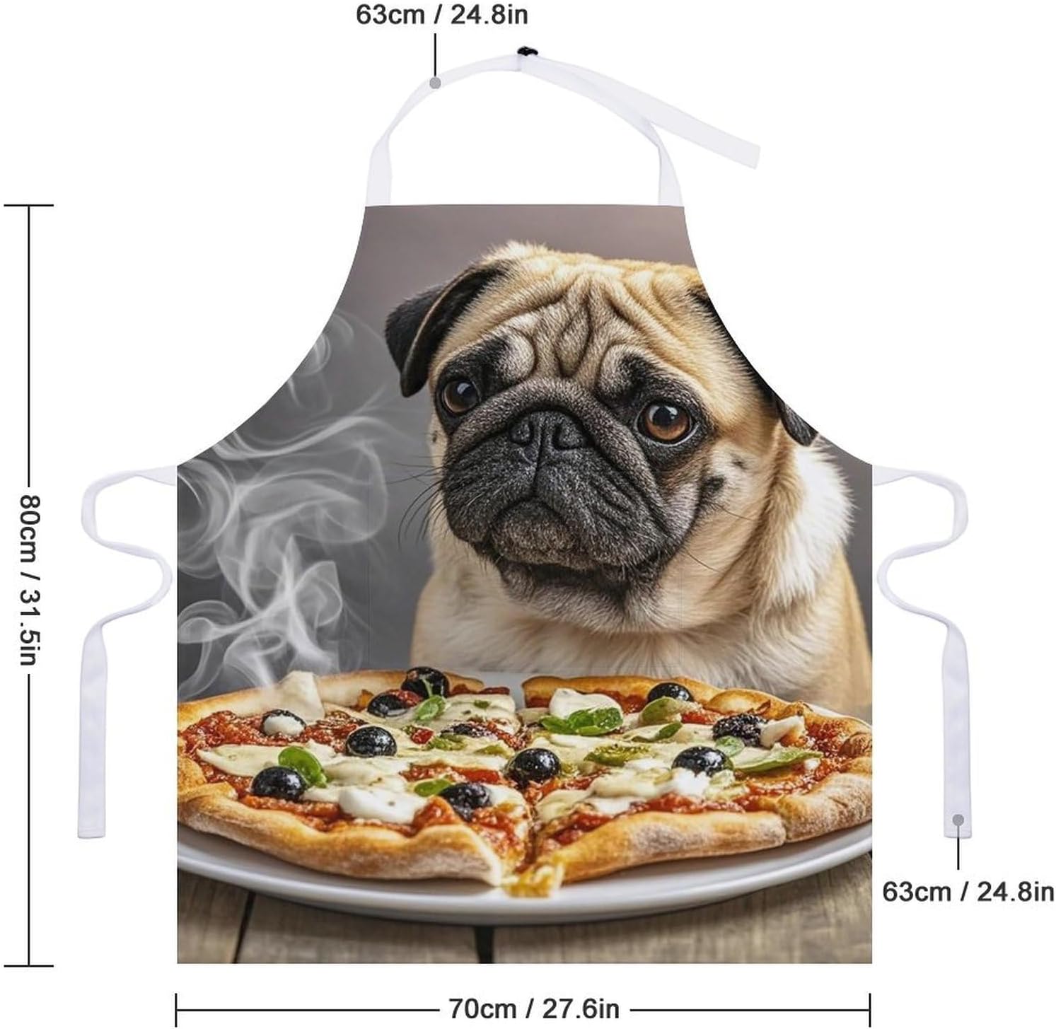 Pug Pizza Apron for Cooking Kitchen Chef Aprons with Pockets Unisex Professional Adjustable Bib Aprons Restaurant Waterdrop Resistant Apron for Men Women Waiter