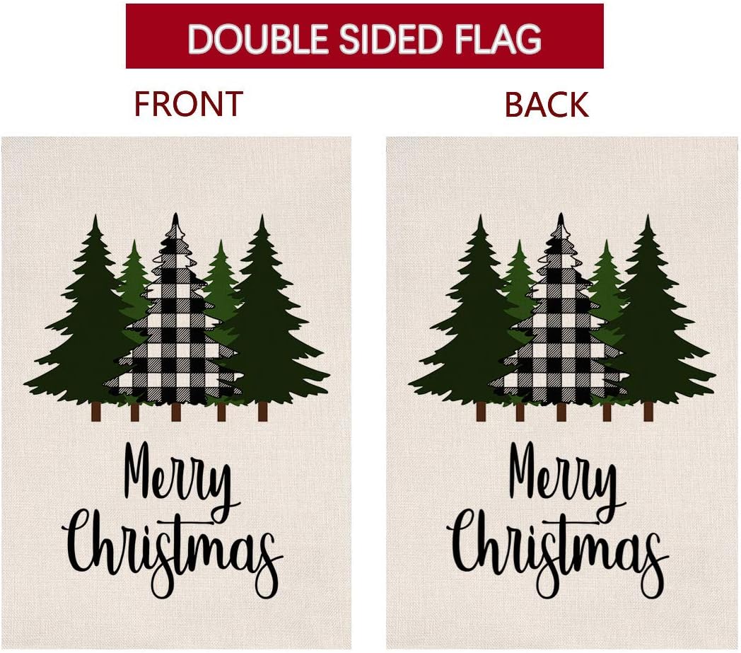 BLKWHT Christmas Garden Flag 12.5 x 18 Vertical Double Sided Winter Buffalo Tree Outdoor Decorations Burlap Small Yard Flag S1026