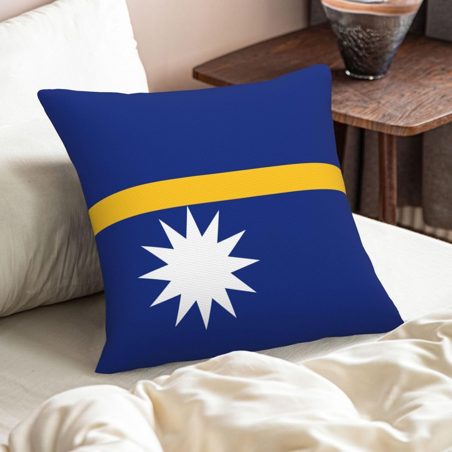 Flag of Nauru Imitation Linen Pillowcase -2 Sets, Fashionable Home Decoration, Used for Sofas, Gardens, beds