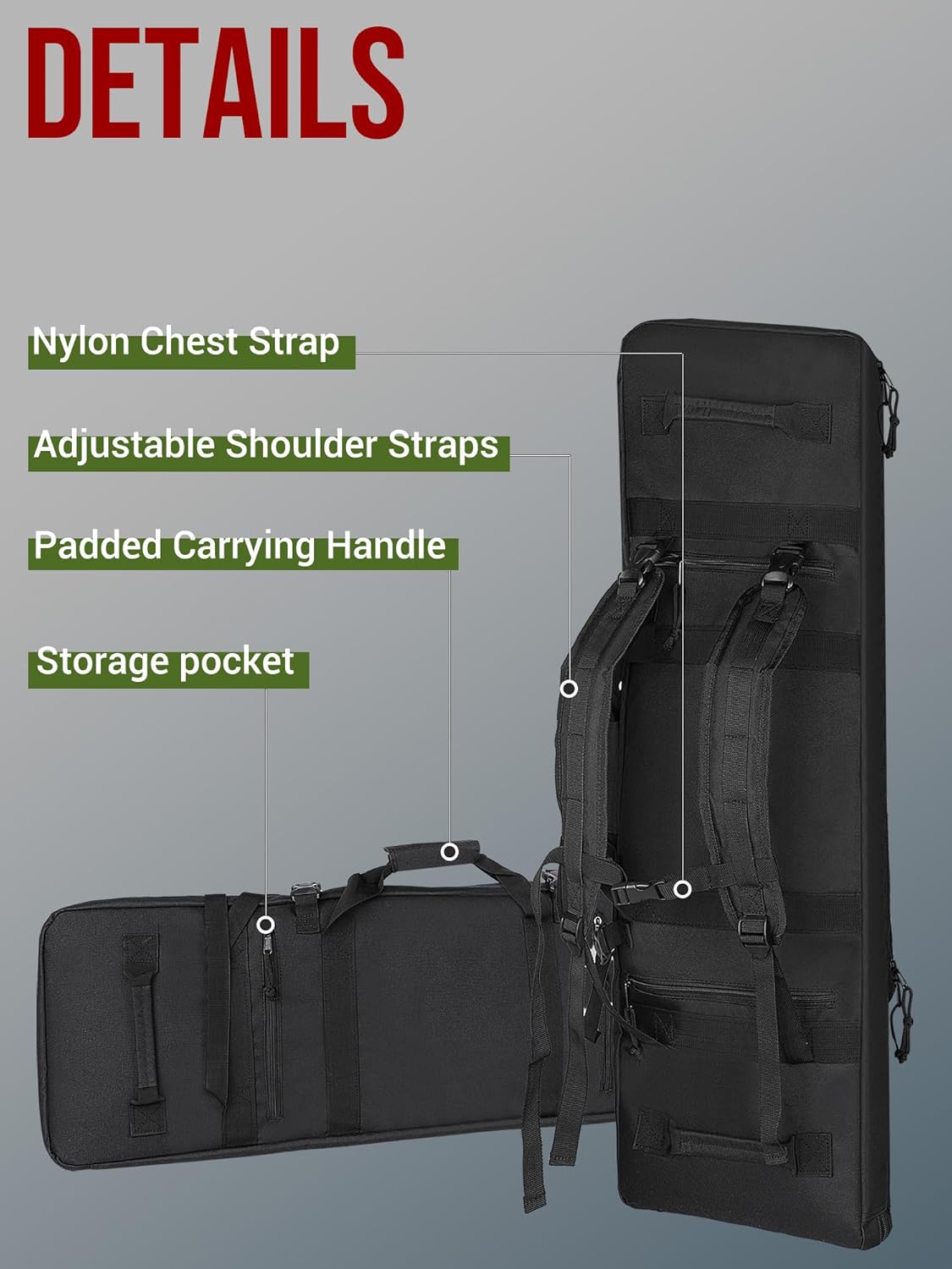 36" 42" Double Rifle Case Soft Bag - Long Gun Backpack for 2 Rifles & Pistols, Padded Range Bag, Heavy Duty Waterproof for Hunting Shooting