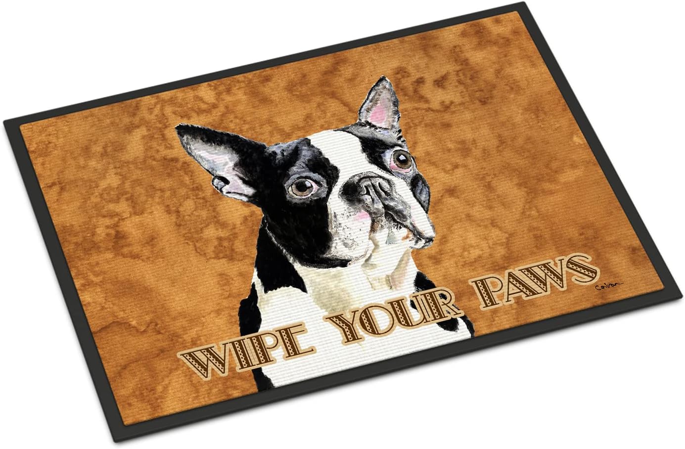 Caroline's Treasures SC9140MAT Boston Terrier Wipe Your Paws Doormat 18x27 Front Door Mat Indoor Outdoor Rugs for Entryway, Non Slip Washable Low Pile, 18H X 27W