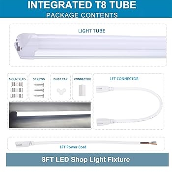 8FT LED Shop Light Fixture, 72W 6000K Cool White, T8