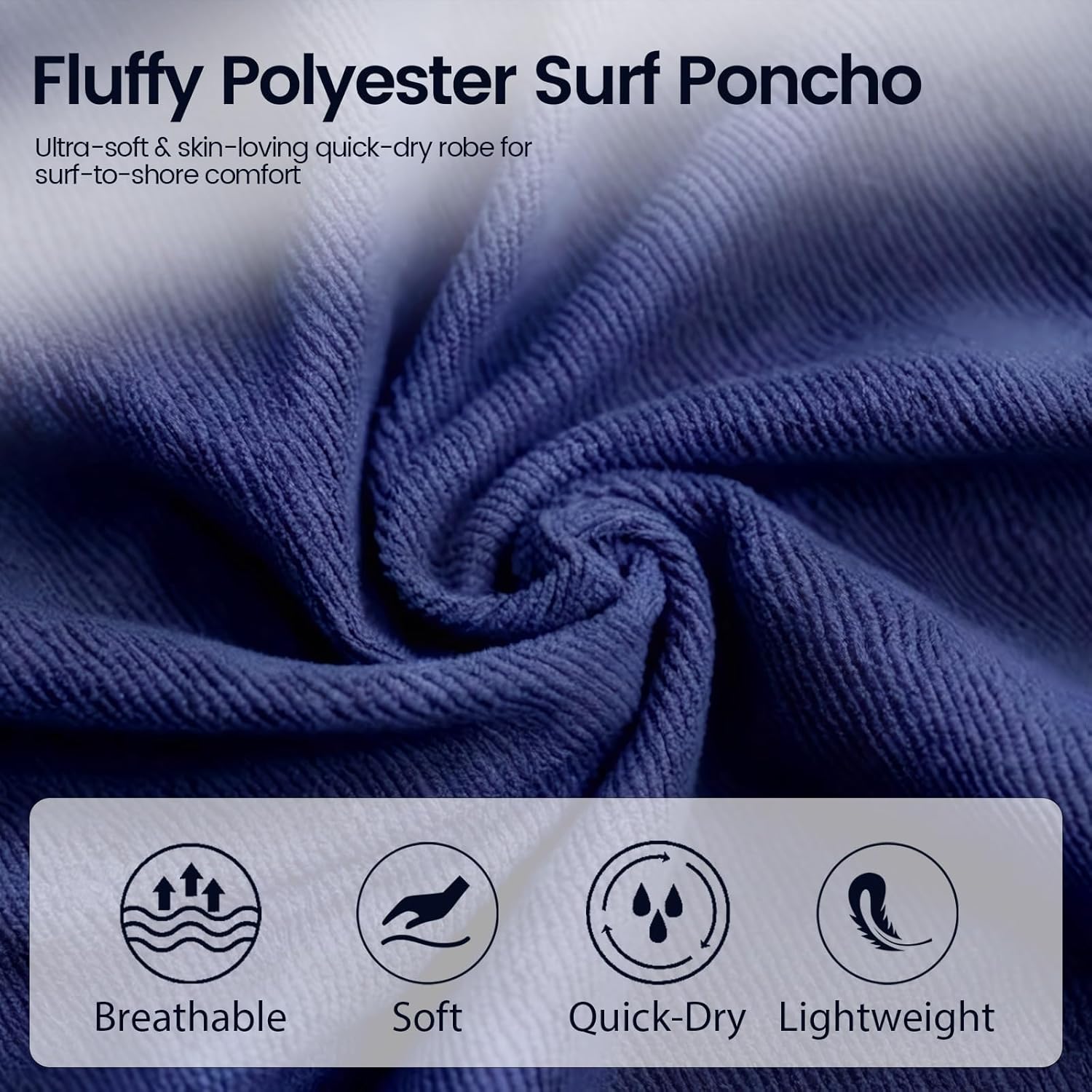 Surf Poncho Hooded Beach Towel, Quick Dry Terry Cloth, Extra Large Changing Robe with Pockets for Adults, Unisex Navy Blue Cover-Up for Swim, Bath, Beach, Gift for Swimmer Lovers