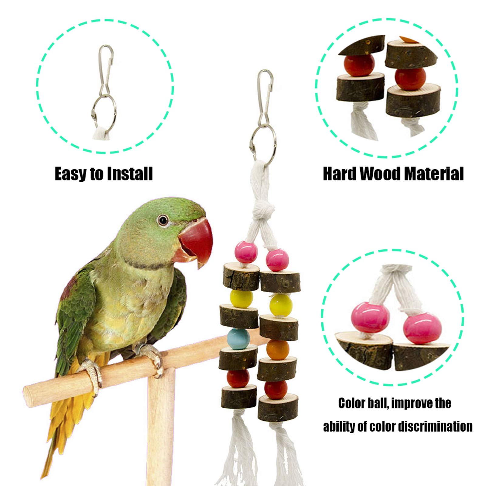 Pappagallo di Uccelli, 7 Pezzi Colorati Uccelli da Masticare Altalena Appesa Gabbia per Piccoli Parrocchetti Cockatiels Conures Are Pappagalli Fringuelli