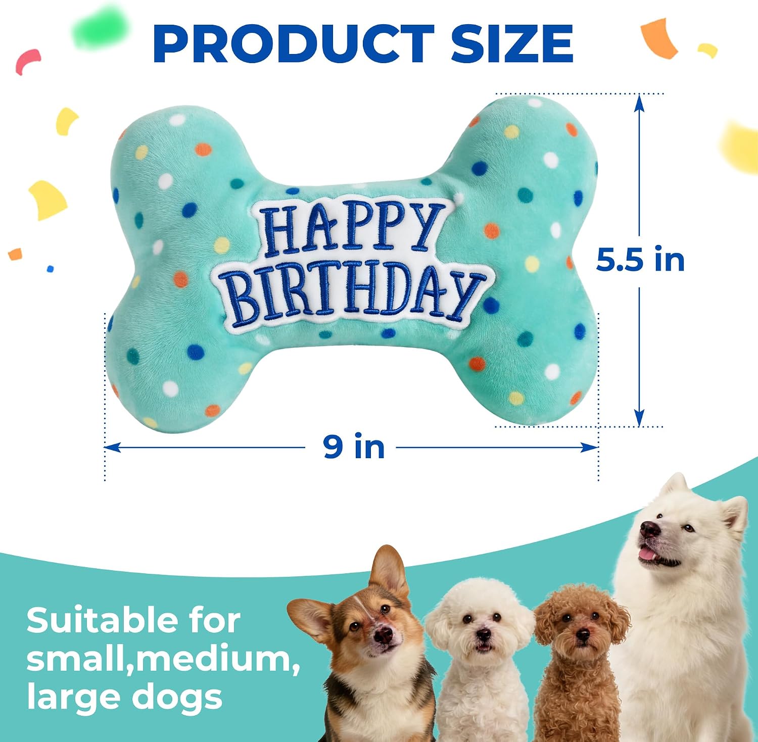 Prime Pets Dog Birthday Plush Squeaky Chew Toy for Small to Large Dogs