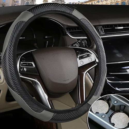 Miniatura 1 de Funda para volante  Funda universal de cuero sintético de microfibra de 15 pulgadas antideslizante y con costuras deportivas  Protector suave para