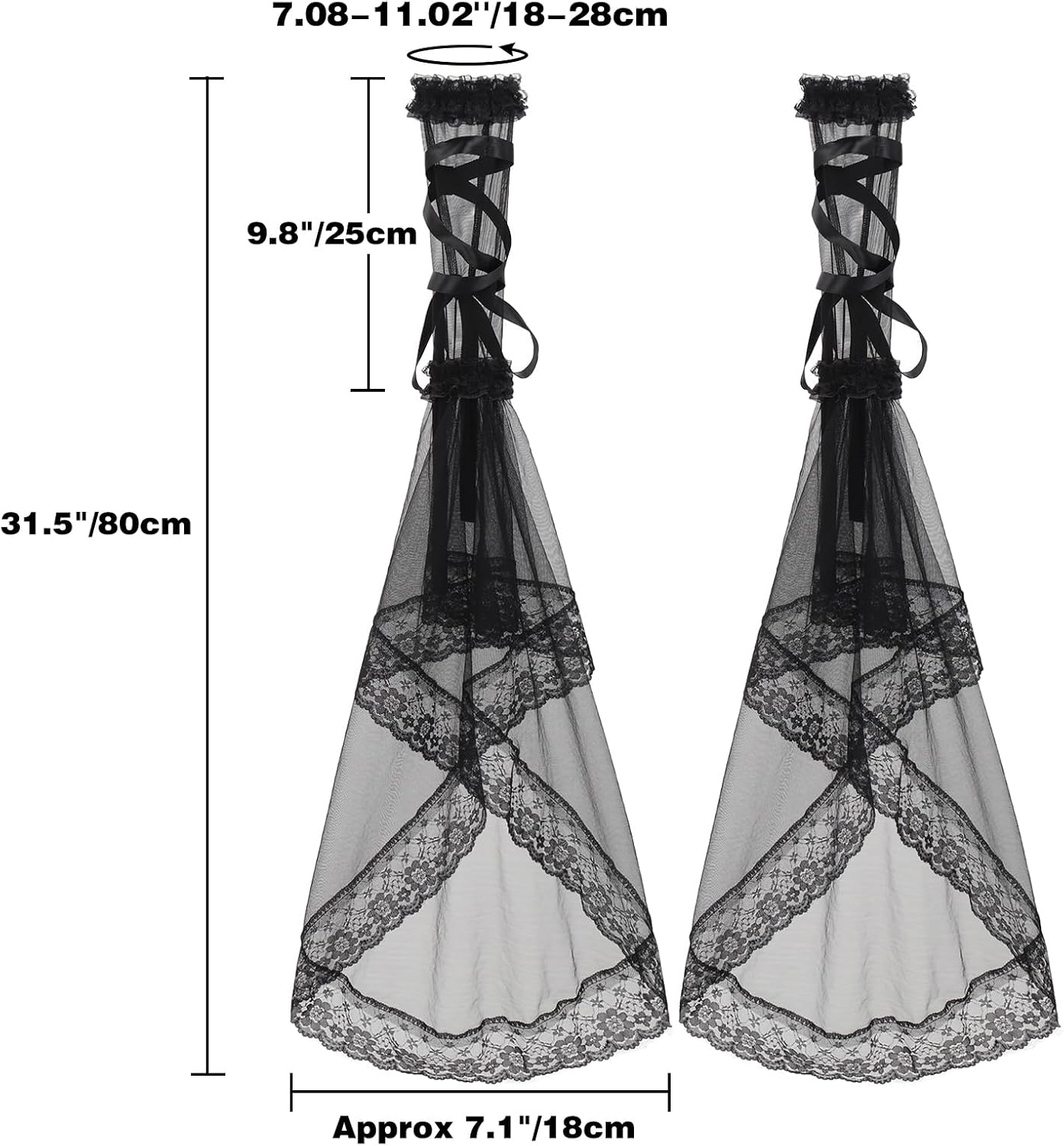 PROCOS Gothic Black Lace Gloves Long Women Victorian Tulle Chiffon Detachable Sleeves Vampire Witch Cosplay Costume