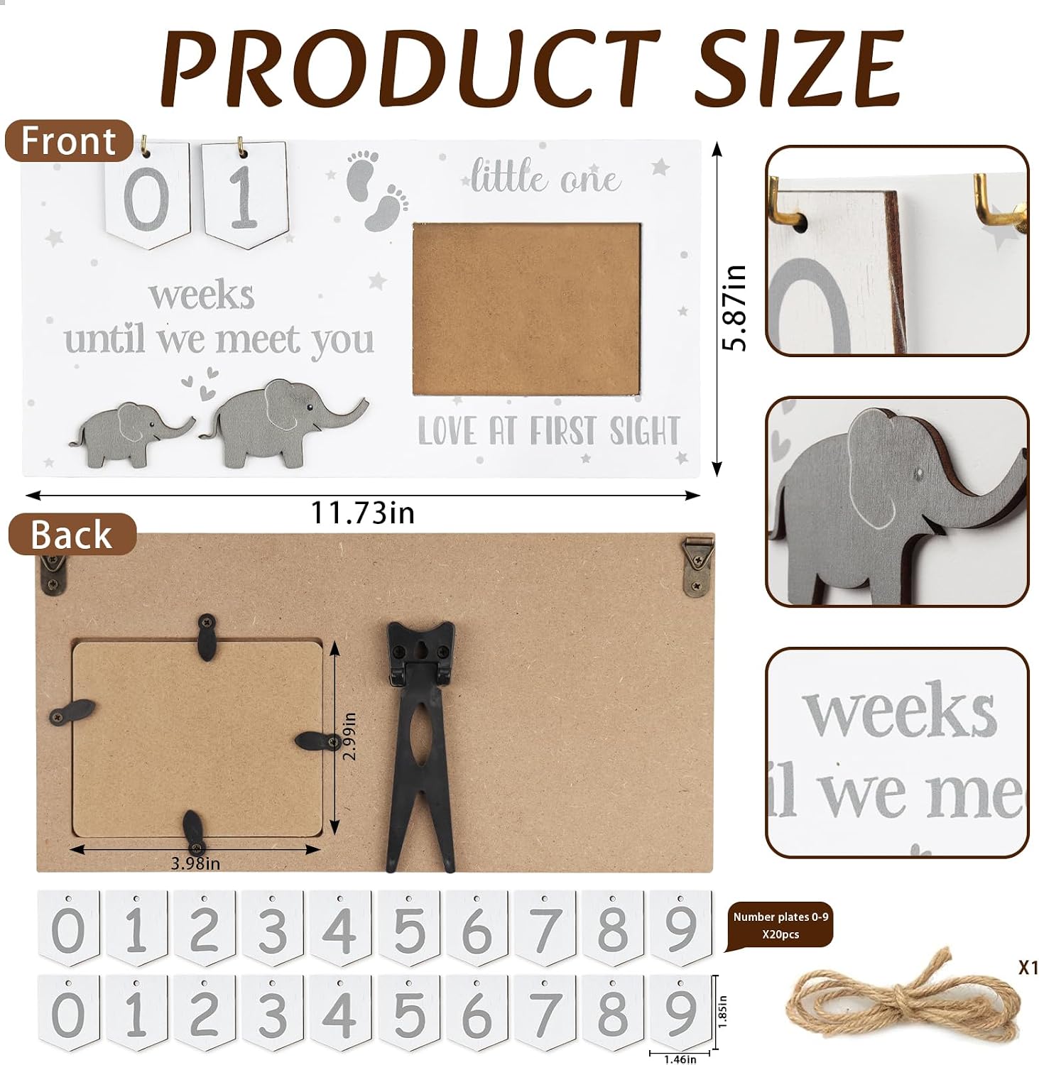 Baby Sonogram Picture Frame for Gender Reveal Decorations, Baby Countdown Sonogram Frame for Expecting Mother's Day Pregnancy Gifts, Elephant Love At First Sight Frame Ultrasound