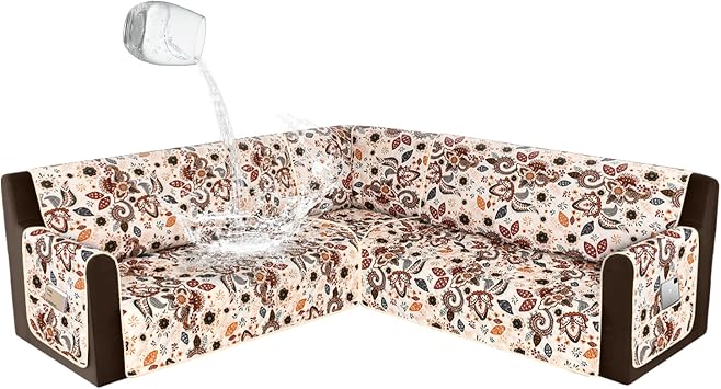 ALIECOM Couch Covers for Sectional Sofa 1OO% Waterproof L Shape Sofa Slipcovers Corner Sectional Sofa Cover Washable Printed Dog Pet Friendly Protector with Pocket Boho Beige, X-Large
