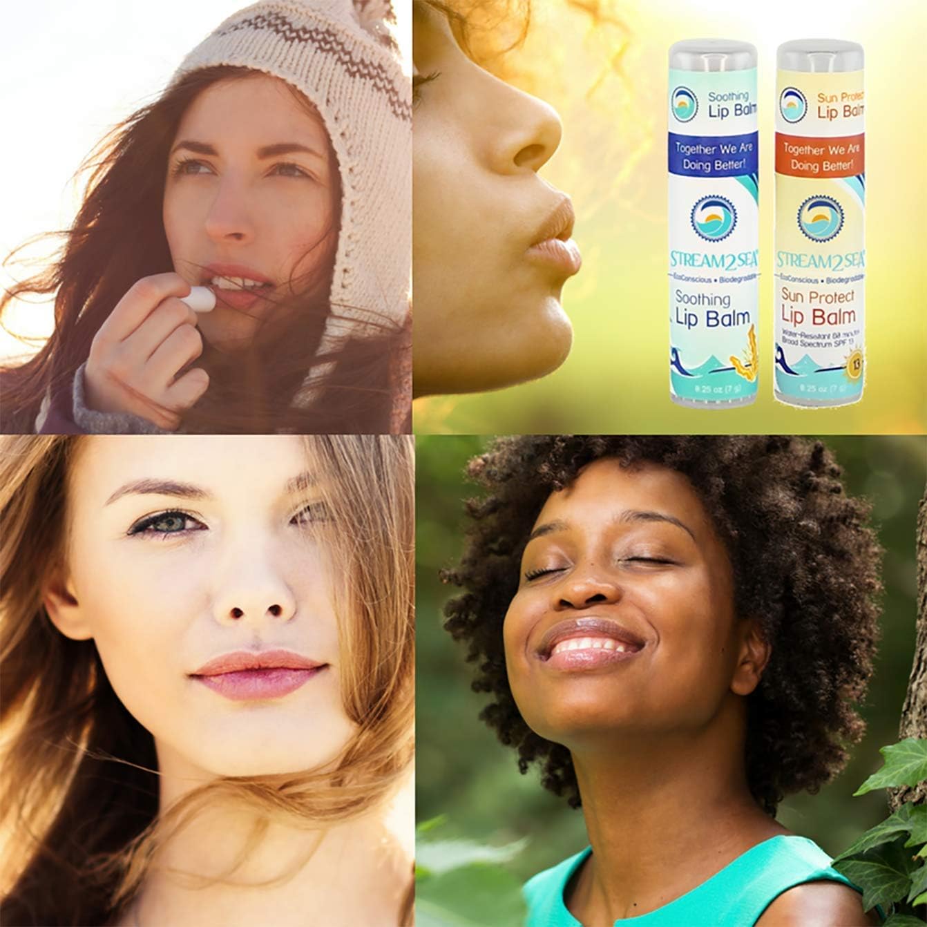 STREAM 2 SEA Soothing Natural Lip Balm for Dry or Sun-Kissed Lips, Pack of 3