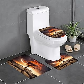 Thunder and Lightning Printing Three Piece Set of Bathroom Floor mats, Bathroom Shower mats, Anti Slip Quick Drying