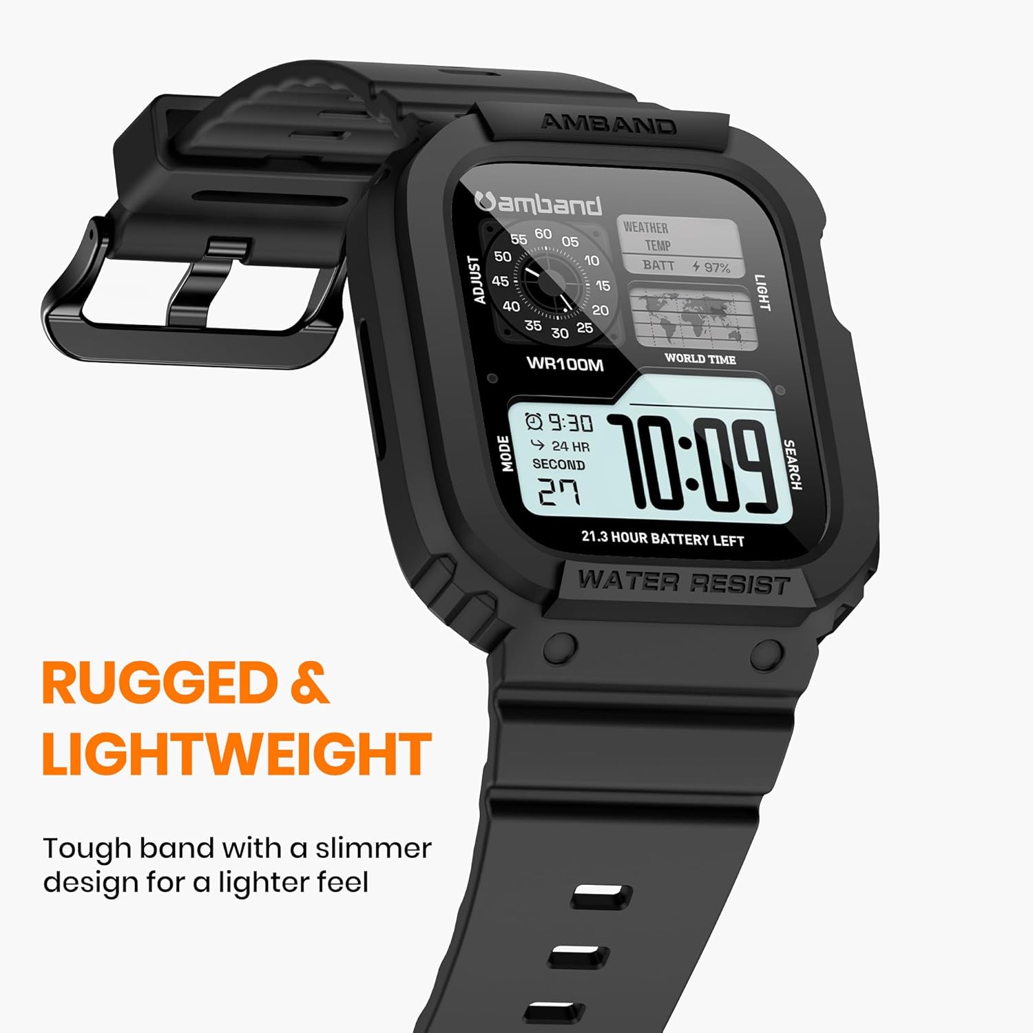 amBand Waterproof Case with Band & Screen Protector for Apple Watch Series 9/8/7 45mm, Tempered Glass Face Cover, Rugged Shockproof Bumper, Lightweight & Comfortable Strap for Men - Image 3