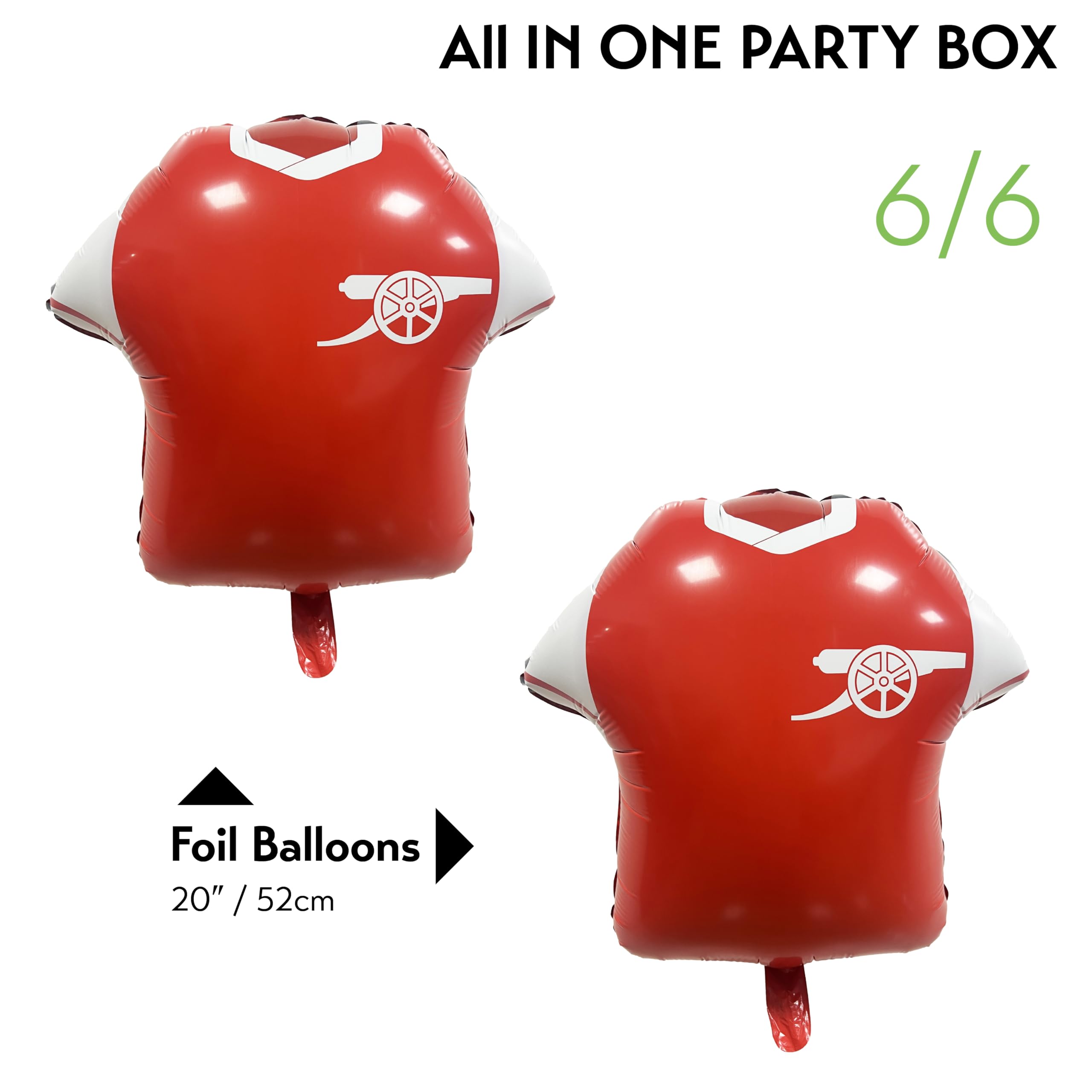 Arsenal FC Coffret de Fête Officiel 77 Pièces | Kit Tout-en-Un pour 6 Invités avec Vaisselle Jetable, Ballons Maillot, Décorations & Accessoires | Idéal Matchday & Anniversaire