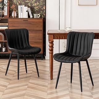 YOUTASTE Juego de 2 sillas de comedor de piel sintética, sillas de cocina con respaldo, silla tapizada de hasta 136 kg, para comedor, cocina, color negro