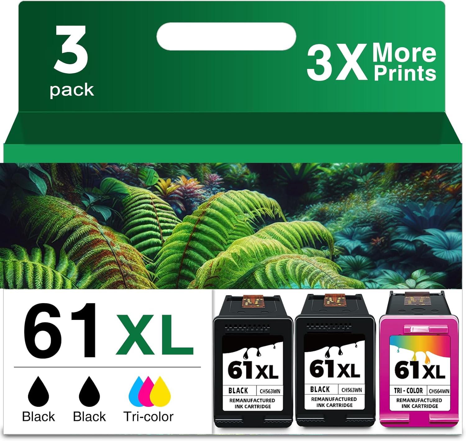 61XL Ink Cartridge Black Color Combo Pack (3-Pack) Replacement for HP Ink 61 61 XL Work with 4500 5530 4630 2540 4502 3510 3050 1510 4632 4501 2542 2514 4635 3050a 5535 4610 2620 1000 1010 Printer