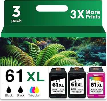 61XL Ink Cartridge Black Color Combo Pack 3-Pack Replacement for HP Ink 61 61 XL Work with 4500 5530 4630 2540 4502 3510 3050 1510 4632 4501 2542 2514 4635 3050a 5535 4610 2620 1000 1010 Printer