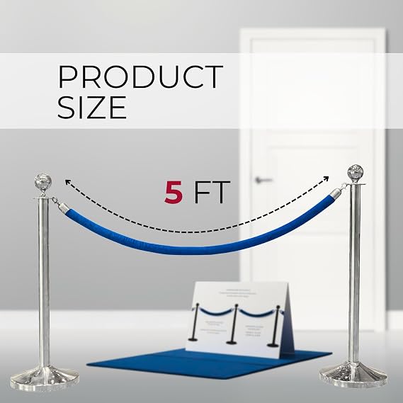 4 PCS Blue Velvet Rope - 5 Ft Crowd Control Ropes Control Hanging Stanchion Rope for Parties Crowd Queue Line for Ceremonies Barrier for Safe