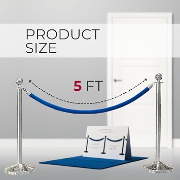 4 PCS Blue Velvet Rope - 5 Ft Crowd Control Ropes Control Hanging Stanchion Rope for Parties Crowd Queue Line for Ceremonies Barrier for Safe