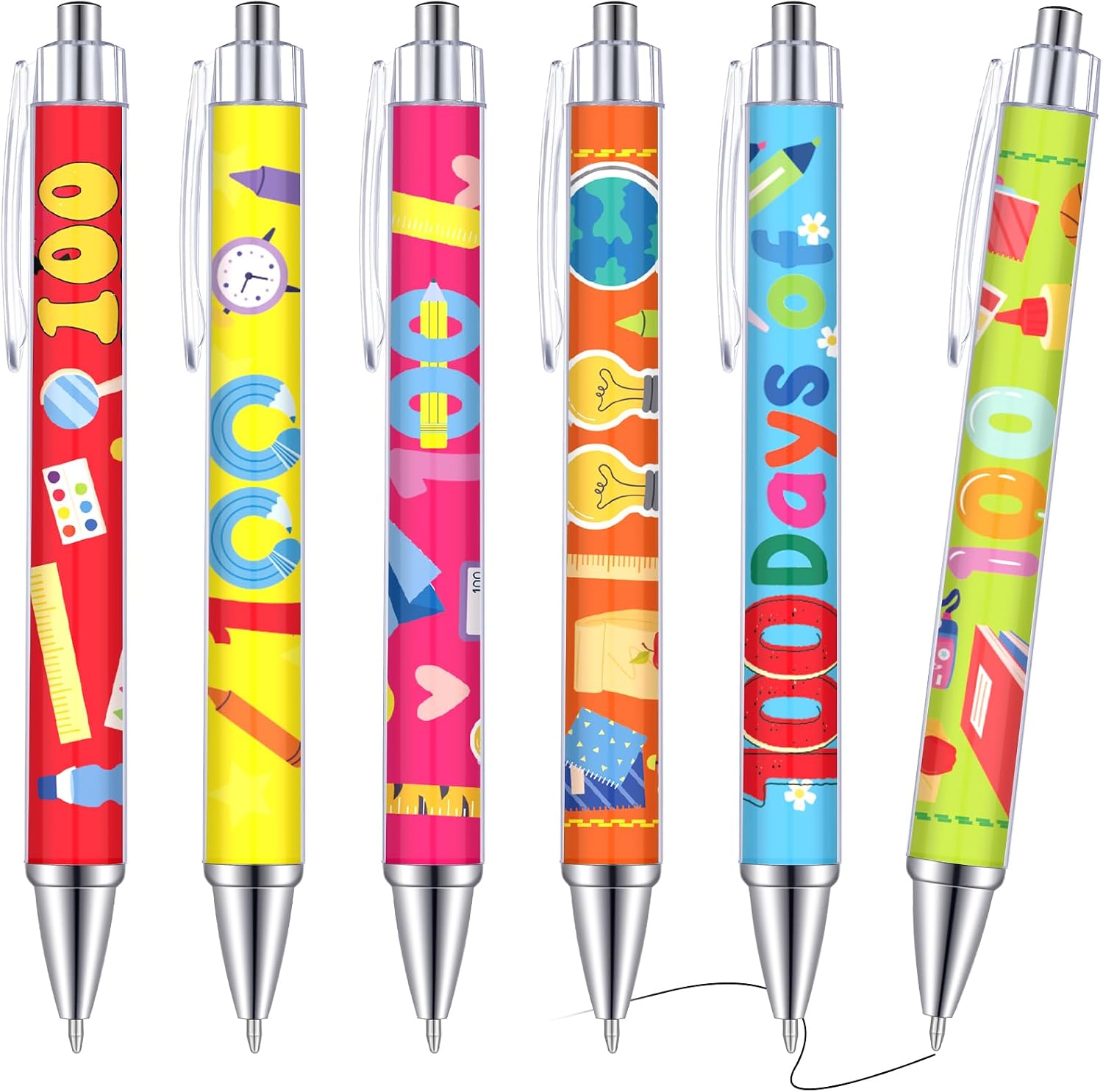 48 Pcs 100 Days Ballpoint Pen 100 Days Black Ink Retractable Baby Shower Ballpoint Pens for 100 Days Party Gifts Supplies Favors Accessories in Bulk