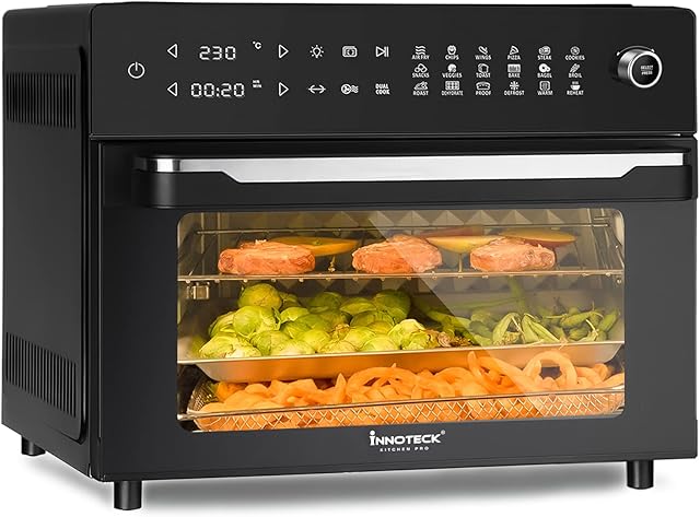 Innoteck Kitchen Pro 30L Digital Air Fryer Oven - Oil-Less Cooking, Timer & Temperature Control - Air Frying, Roast, Dehydrate, Bake, & Reheat - 4 Layers for Versatile Cooking, Non-Slip Feet - Black
