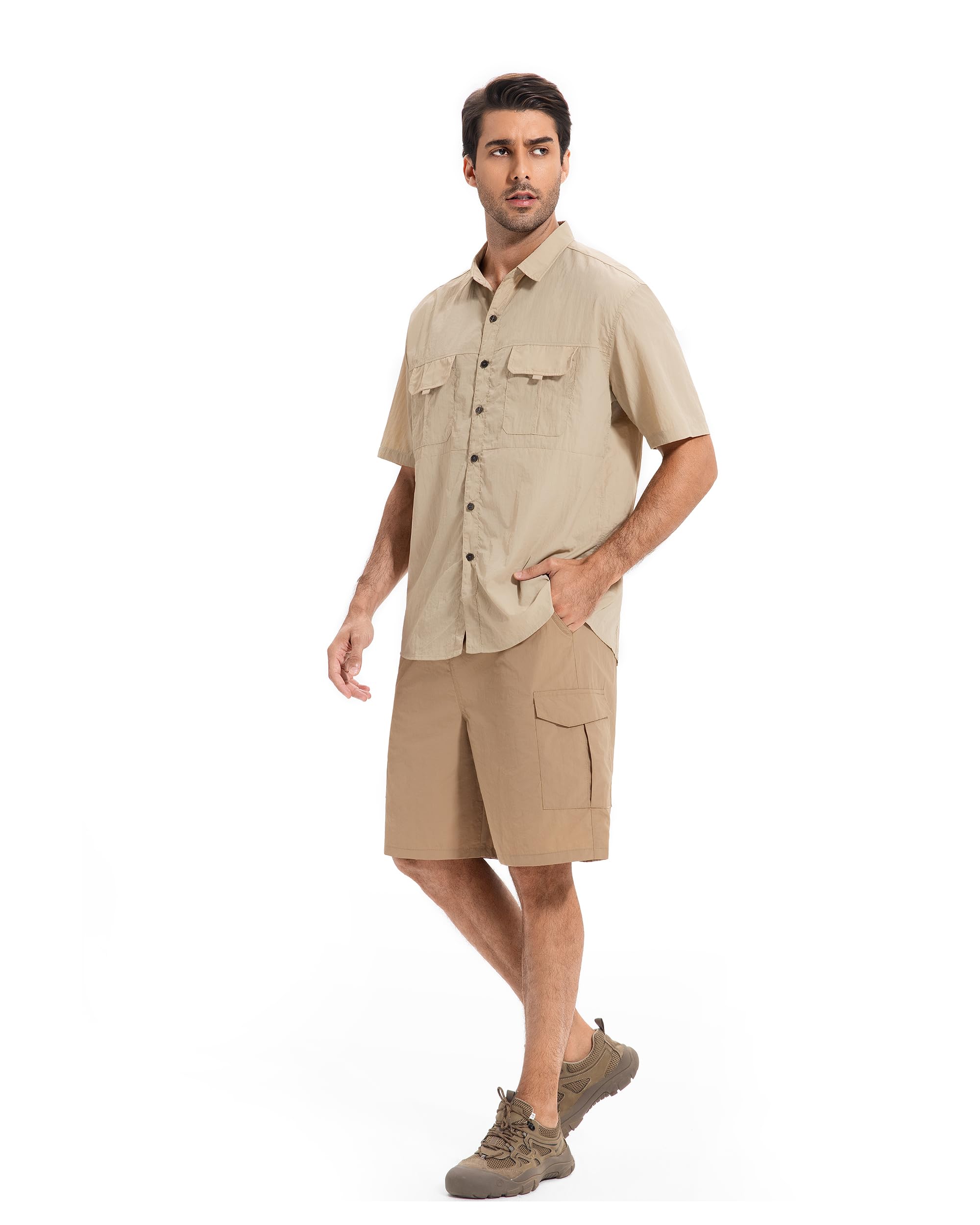 AMZSPORT Camicia da Uomo Funzionale A Maniche Traspirante con Bottoni Escursionismo Outdoor Protezione UV per Esterni, Sport, Tempo Libero, Pesca