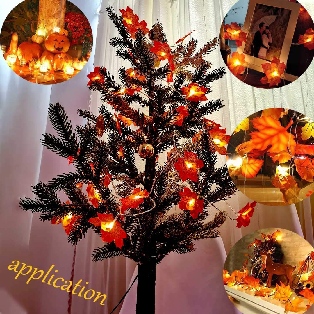 Ainkedin Autumn Decorations, Fairy Lights, 40 Maple Leaf Light, Garden Lights Outdoor Lights, Autumn Wreath - Image 3