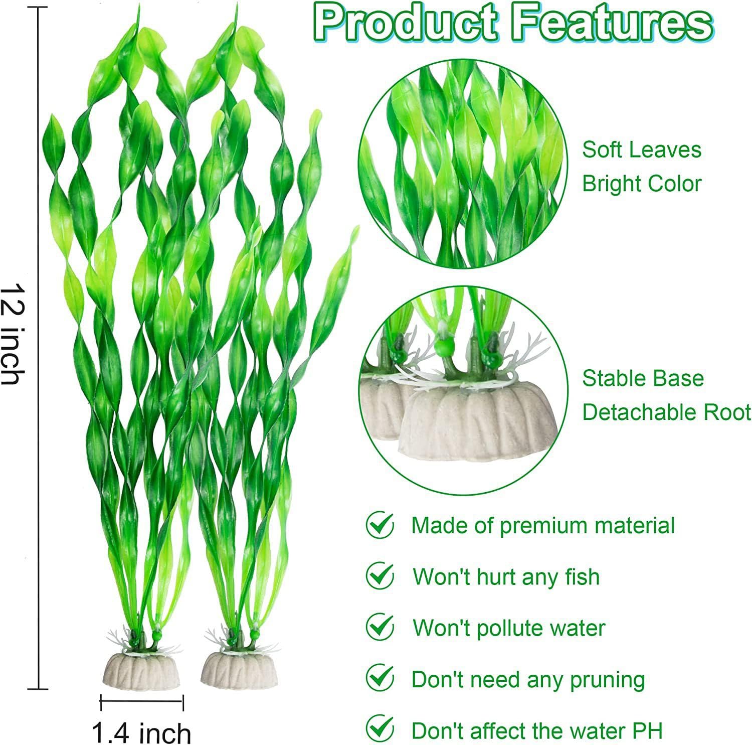 Lot de 5 Plantes Aquarium Artificielles, Décoration Poisson avec Base en Céramique, Algue Artificielle Hauteur pour Aquarium Eau Douce et Eau de Mer, Décoration Plastique pour Réservoir à Poisson