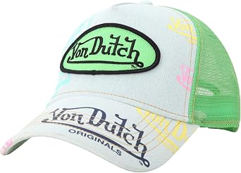 Von Dutch Monogram Trucker Cap, Mesh Back, Curved Bill, Snapback | Bold Multicolor Camo Print with a Signature Embroidered Patch, Breathable Design Keeps You Cool from the Gym to the Streets