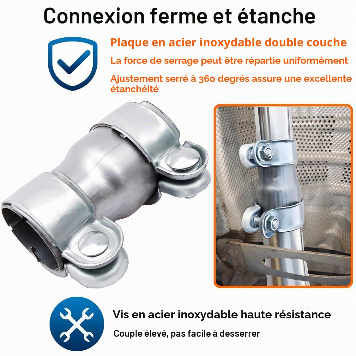 Raccord Réducteur pour Tuyau d'échappement 40mm à 45mm Connecteur de Tuyau Collier échappement Tuyau de Raccordement Réducteur Acier Inoxydable Collier de Serrage Réduction