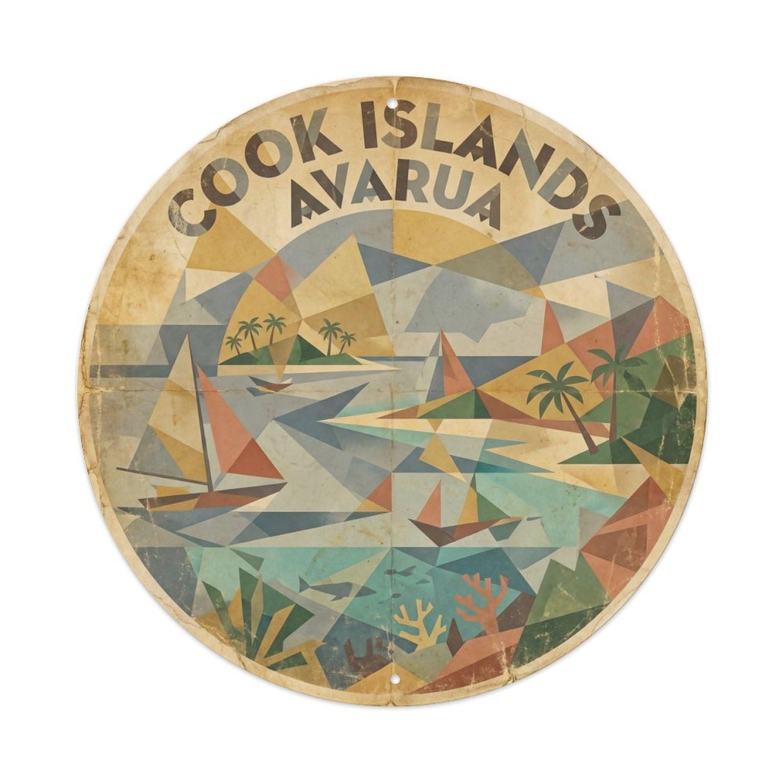 Cook Islands Avarua Seaside Scenery Cubist Metal Tin Sign