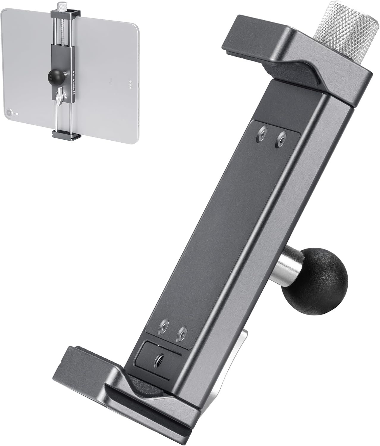 FANAUE 17mm Ball Head iPad Stand for Tripod Mount, Compatible with Double Socket Arm and Car Mount, 360° Rotatable Tablet Holder for Desk Vehicles Dashboar, Supports 5.5-12.9" iPad Install