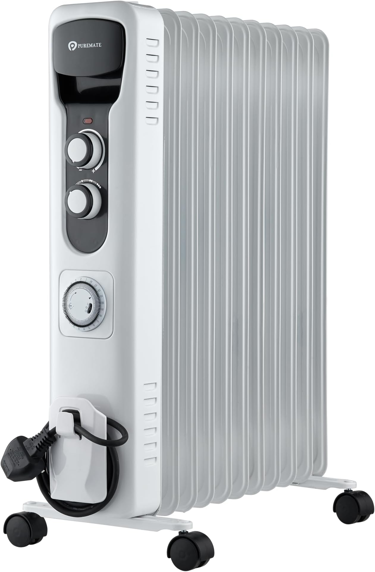 PureMate Oil Filled Radiator, 2500W/2.5KW - 11 Fin - Portable Electric Heater, 3 Power Settings, Adjustable Temperature and Thermostat, Thermal Safety Cut off & 24 Hour Timer