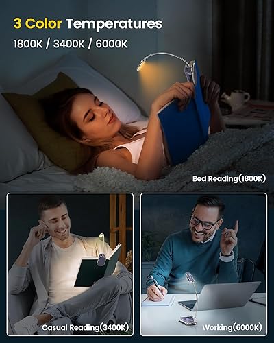 Miniatura 3 de Glocusent Posh - Luz de libro prémium para leer en la cama con temporizador, 16 luces LED de lectura recargables que funcionan 160 horas, luz de
