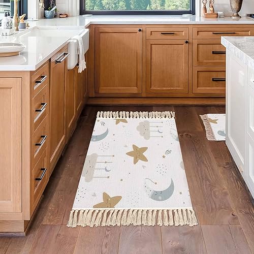 Miniatura 4 de Alfombra bohemia para dormitorio de niños, sala de juegos, guardería, bonita alfombra celestial sin costuras de dibujos animados bebé estampado una